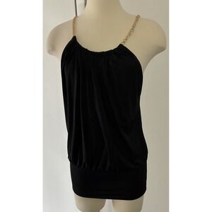 It Girl Gold Chain Sleeveless Cocktail Dress Black Size XL